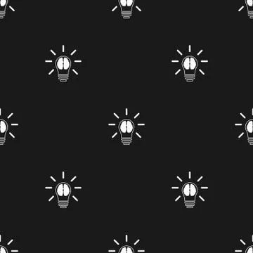 Seamless pattern with icon of brain in lightbulb. Creative idea template. Vector Stock Illustration