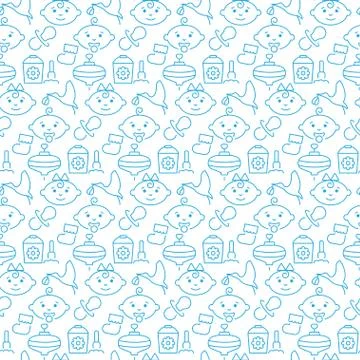 Seamless pattern with icons of baby items. Stock Illustration