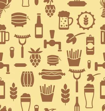 Seamless Pattern with Icons of Beers and Snacks Stock Illustration