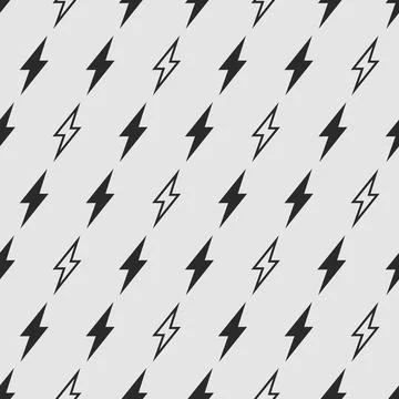 Seamless pattern with icons of black lightning bolts on grey background. Vector Stock Illustration
