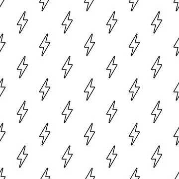 Seamless pattern with icons of black lightning bolts on white background. Stock Illustration