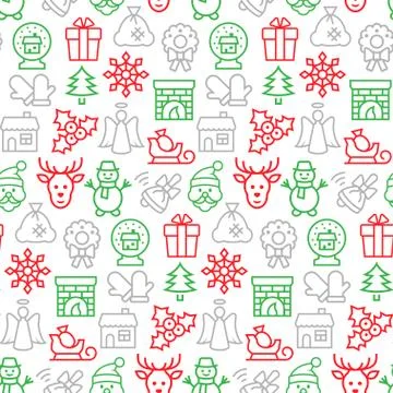 Seamless pattern with icons of christmas items. Stock Illustration