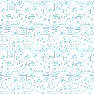 Seamless pattern with icons of cleaning items. Vector illustration. Stock Illustration