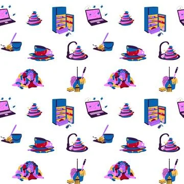Seamless pattern with icons depicting various cleaning items Stock Illustration
