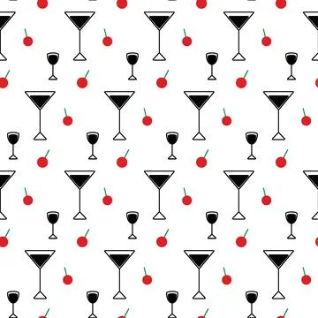 Seamless pattern icons in the form glasses and cherry in trendy colors on a Illustrazione stock