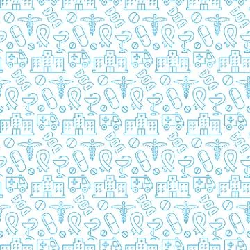 Seamless pattern with icons of medical items. Stock Illustration