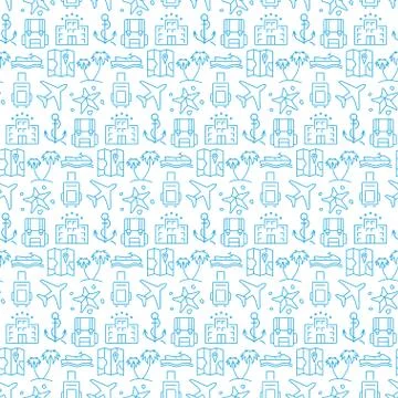 Seamless pattern with icons of travel items. Stock Illustration