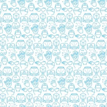 Seamless pattern with icons of virtual reality items. Stock Illustration