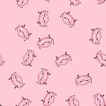 Seamless pattern idea brain character cartoon vector Stock Illustration
