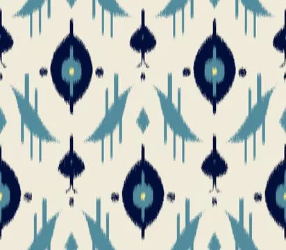 Seamless pattern ikat blue grey Stock Illustration