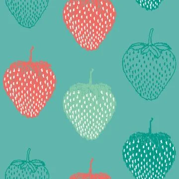 Seamless pattern of ikat multicolor strawberries. Vector illustration. Stock Illustration