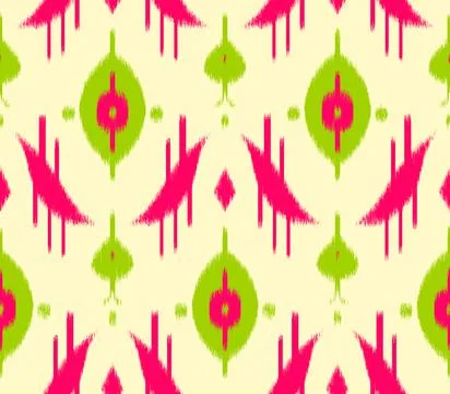 Seamless pattern ikat so green pink beige Stock Illustration