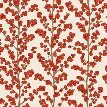 Seamless pattern with Ilex. Winterberry. Stock Illustration