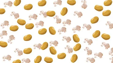 Seamless pattern with illustrated potatoes and mushrooms on a white backgroun Stock Illustration