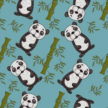 Seamless pattern illustration 1 cute Panda painted in childrens style sitting Illustrazione stock