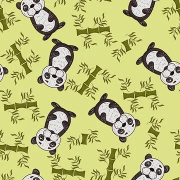 Seamless pattern illustration 2 cute Panda painted in childrens style sitting Illustrazione stock