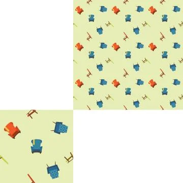Seamless pattern illustration with blue, green and red chairs with pattern un Stock Illustration