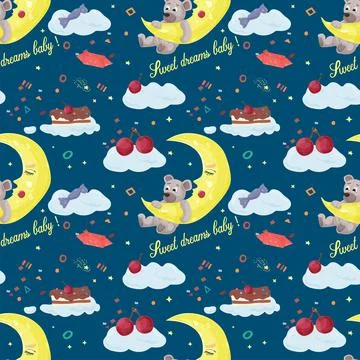 Seamless Pattern illustration childrens flat style cartoon for childrens bedr Illustrazione stock