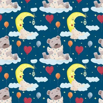 Seamless Pattern illustration childrens flat style cartoon for childrens bedr Stock Illustration