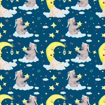 Seamless Pattern Illustration Childrens flat style cartoon for childrens bedr Stock Illustration