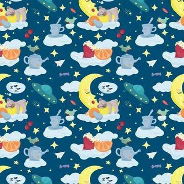 Seamless pattern illustration in childrens flat style cartoon for childrens b Stock Illustration