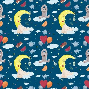 Seamless Pattern illustration in childrens flat style cartoon for childrens b Stock Illustration