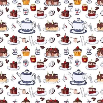 Seamless pattern illustration of confectionery sweets, white background Stock Illustration