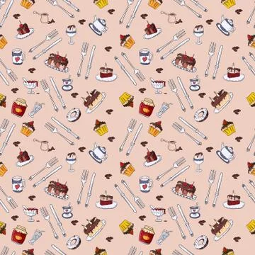 Seamless pattern illustration of confectionery sweets, pink background Stock Illustration