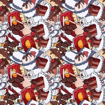 Seamless pattern illustration of confectionery sweets, solid fill Stock Illustration