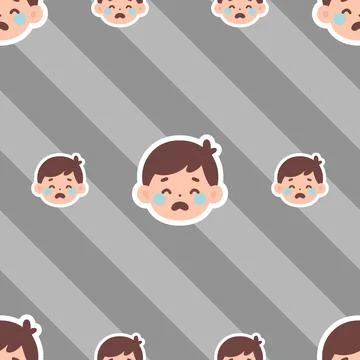 Seamless Pattern Illustration of Crying Boy Emoticons on Diagonal Grey Stripe Illustrazione stock