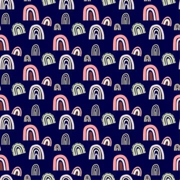 Seamless pattern. illustration of a cute rainbow on a blue background. The 스톡 일러스트