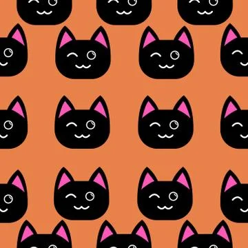 Seamless pattern illustration cute white face cat vector Stock Illustration