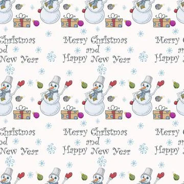 Seamless pattern illustration for decoration wrapper packaging A snowman with Stock Illustration