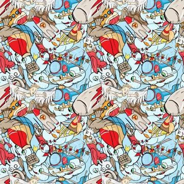 Seamless pattern illustration depicting objects that can fly through the air イラスト素材