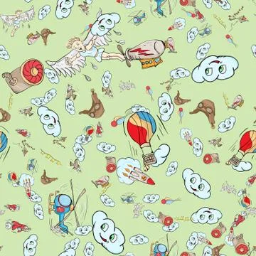 Seamless pattern illustration depicting objects that can fly through the air Stock Illustration