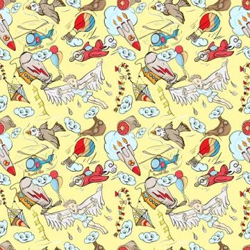 Seamless pattern illustration depicting objects that can fly through the air Stock Illustration