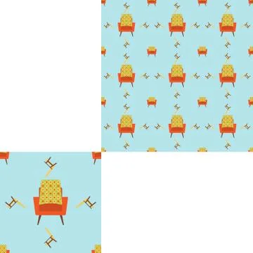 Seamless pattern illustration with different chairs with ornament on the ligh Stock Illustration
