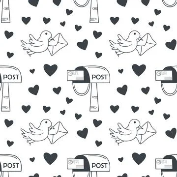 Seamless pattern with illustration of dove carrying letter イラスト素材