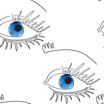 Seamless pattern with illustration of eye one line Stock Illustration