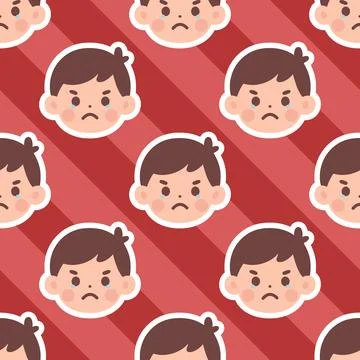 Seamless Pattern Illustration Featuring Angry Crying Boy Emoticon Faces Illustrazione stock