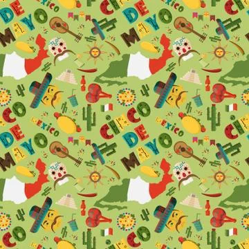 Seamless pattern illustration in flat style on isolated background Mexican el Stock Illustration