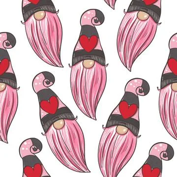 Seamless pattern illustration of a gnome with a beard in a hat. New year and Stock Illustration