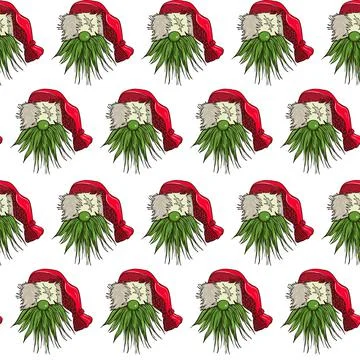 Seamless pattern illustration of a gnome with a beard in a hat. New year and Stock Illustration