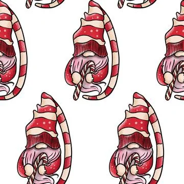 Seamless pattern illustration of a gnome with a beard in a hat. New year and Stock Illustration