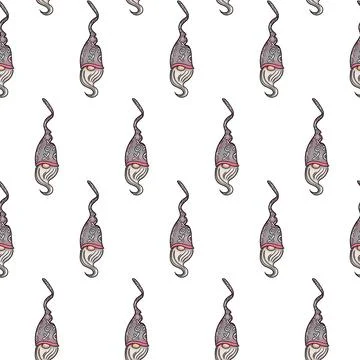 Seamless pattern illustration of a gnome with a beard in a hat. New year and Stock Illustration