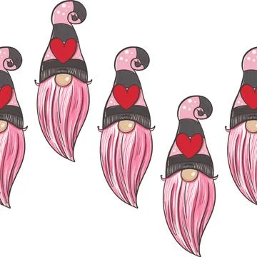 Seamless pattern illustration of a gnome with a beard in a hat. New year and Stock Illustration