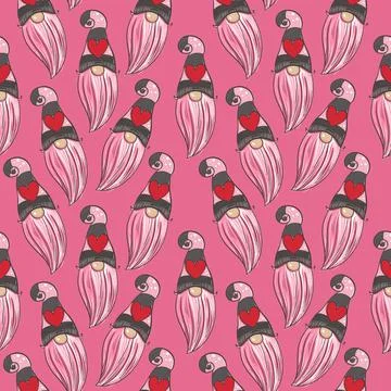 Seamless pattern illustration of a gnome with a beard in a hat. New year and Stock Illustration