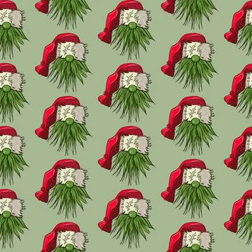 Seamless pattern illustration of a gnome with a beard in a hat. New year and Stock Illustration