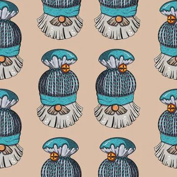 Seamless pattern illustration of a gnome with a beard in a hat. New year and Stock Illustration