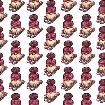 Seamless pattern illustration of a gnome with a beard in a hat. New year and Stock-Illustration